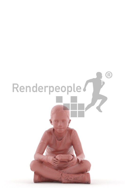 3d people casual, white 3d kid sitting and playing games