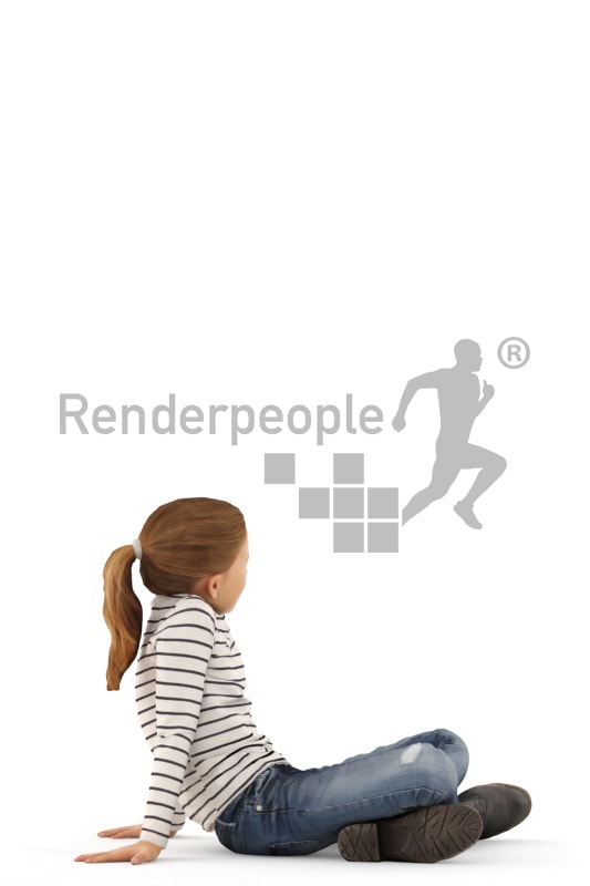 3d people casual, white 3d kid sitting on the floor
