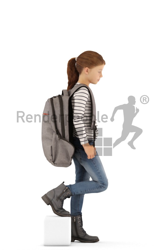 3d people casual, white 3d kid walking downstairs