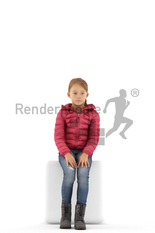 3d people casual, white 3d kid sitting