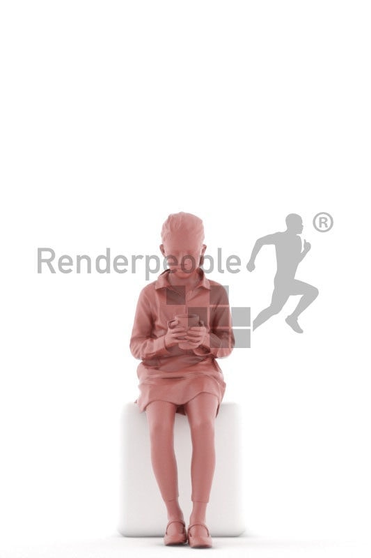 3d people casual, white 3d kid sitting and holding mug