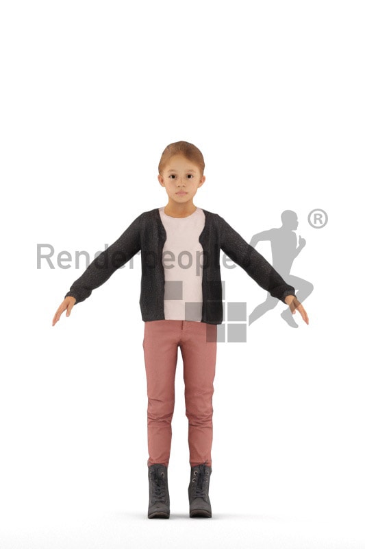 3d people casual, rigged kid in A Pose