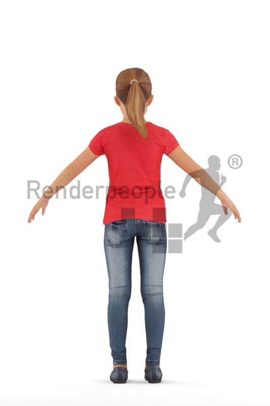 3d people casual, rigged kid in A Pose