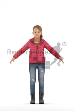 3d people outdoor, rigged kid in A Pose
