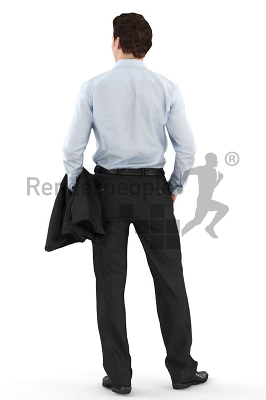 3d people business, white 3d man in a suit holding his jacket