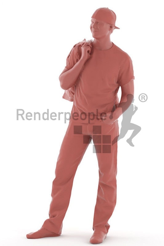 3d people casual, white 3d man with cap