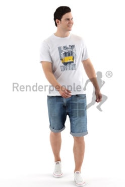 3d people casual, white 3d man in shorts walking