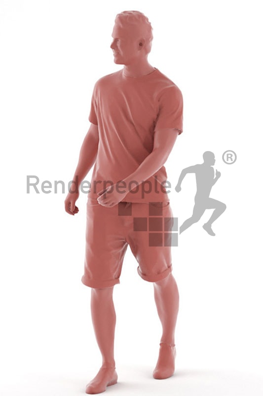 3d people casual, white 3d man in shorts walking