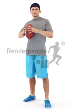 3d people sports, white 3d man playing football