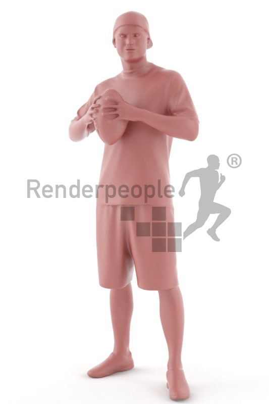3d people sports, white 3d man playing football