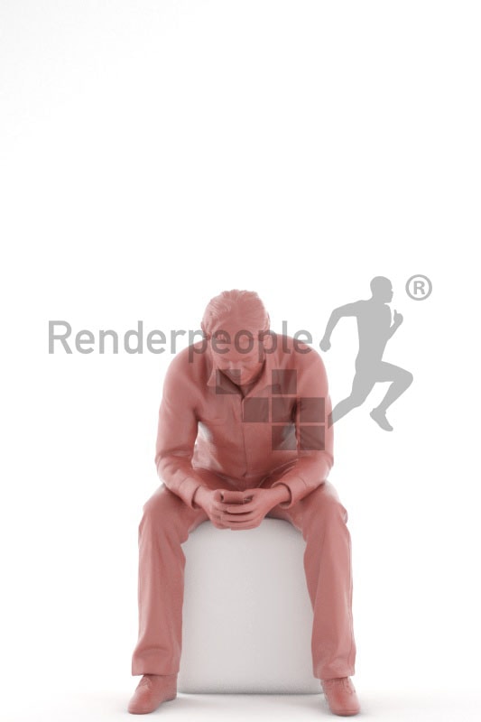 3d people casual, white 3d man sitting typing on his phone