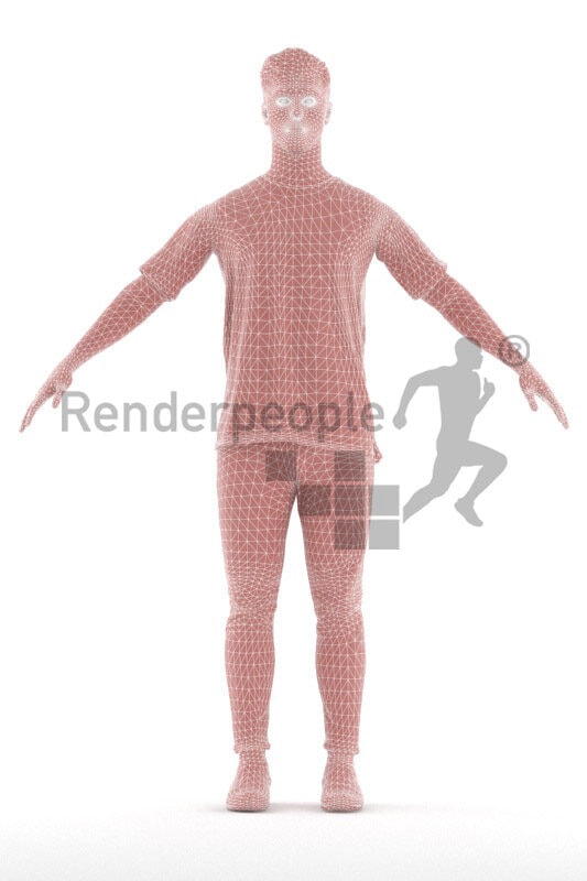 Rigged and retopologized 3D People model – european young man in casual daily look