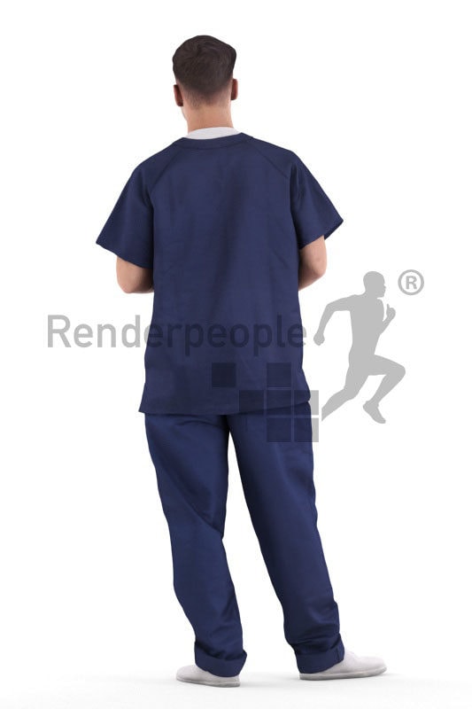 Posed 3D People model by Renderpeople – european man in healthcare outfit, standing and talking