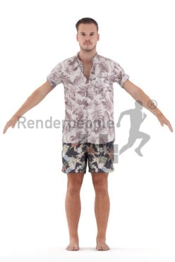 Posed 3D People model by Renderpeople – european male in relaxed summer look,. beachwear