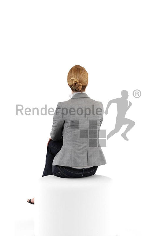 3d people business, white 3d woman in her casual friday outfit sitting