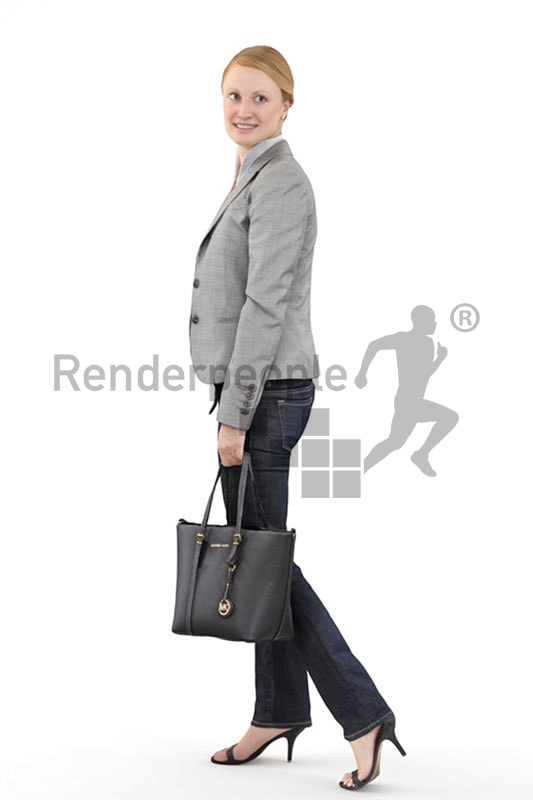 3d people shopping, white 3d woman carrying her purse