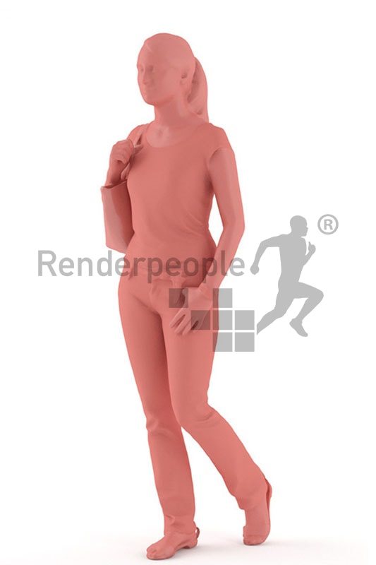 3d people shopping, white 3d woman carrying her purse