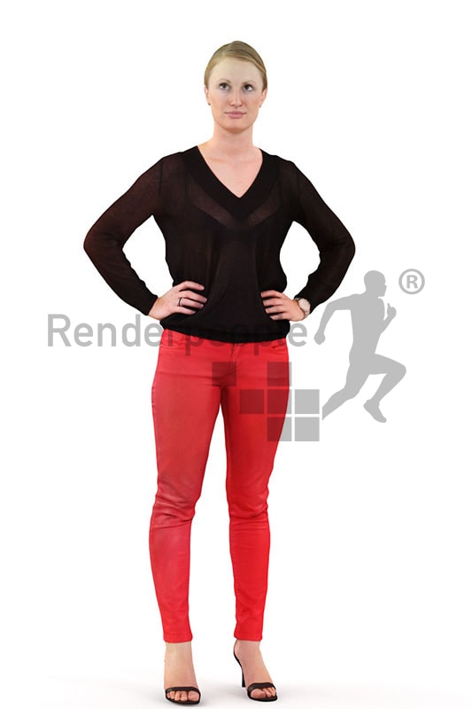 3d people casual, white 3d woman standing with her arms in her hips