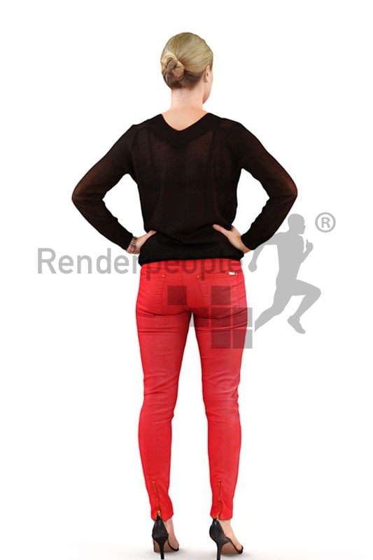 3d people casual, white 3d woman standing with her arms in her hips