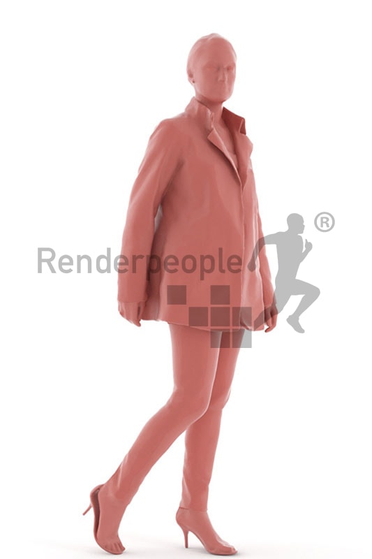 3d people outdoor, white 3d woman in red pants walking