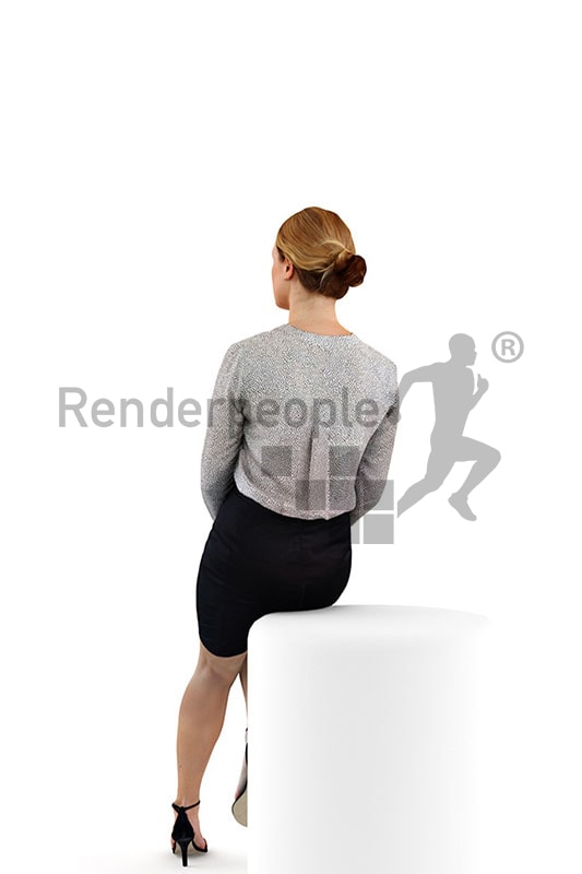 3d people business, white 3d woman sitting and listening