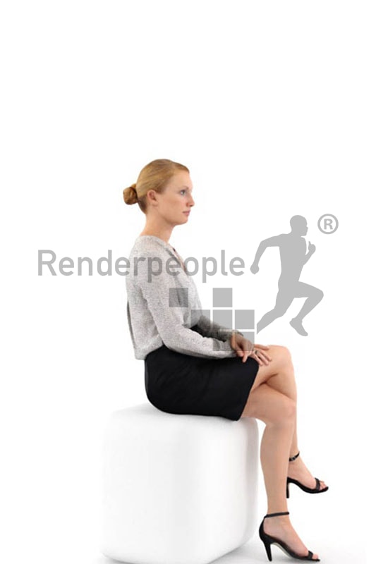 3d people business, white 3d woman sitting