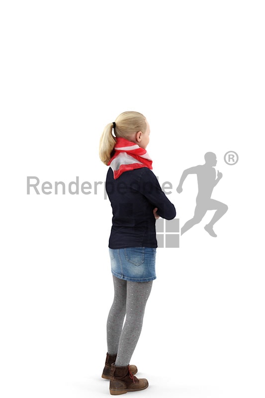 3d people kids, white 3d child standing with her arms folded