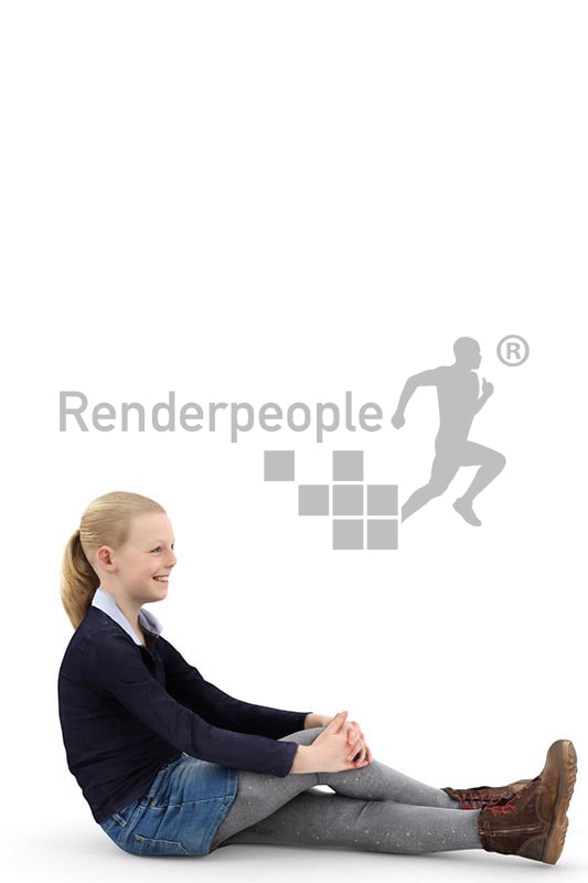 3d people kids, white 3d child sitting on the floor
