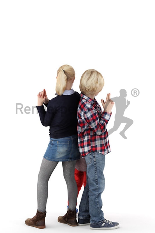 3d people kids, white 3d children playing