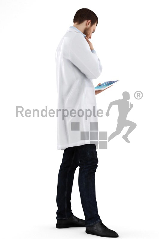3d people hospital, white 3d doctor looking at his tablet