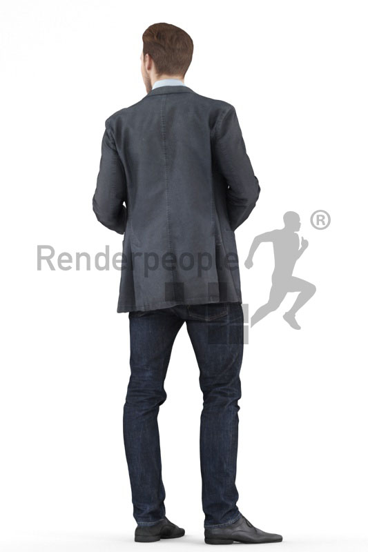 3d people casual, white 3d man standing and holding his phone