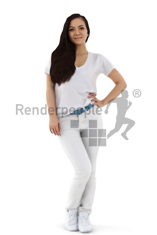 3d people service, friendly 3d woman wearing white pants and a white shirt