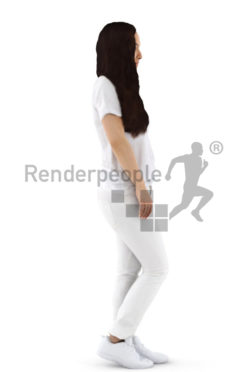 3d people service, friendly 3d woman wearing white pants and a white shirt