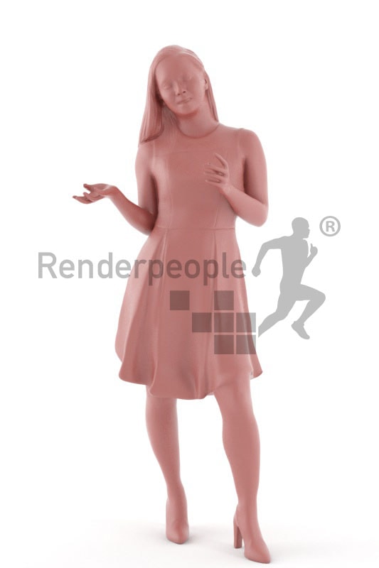 3d people event, nicely dressed 3d woman wearing a fancy blue dress