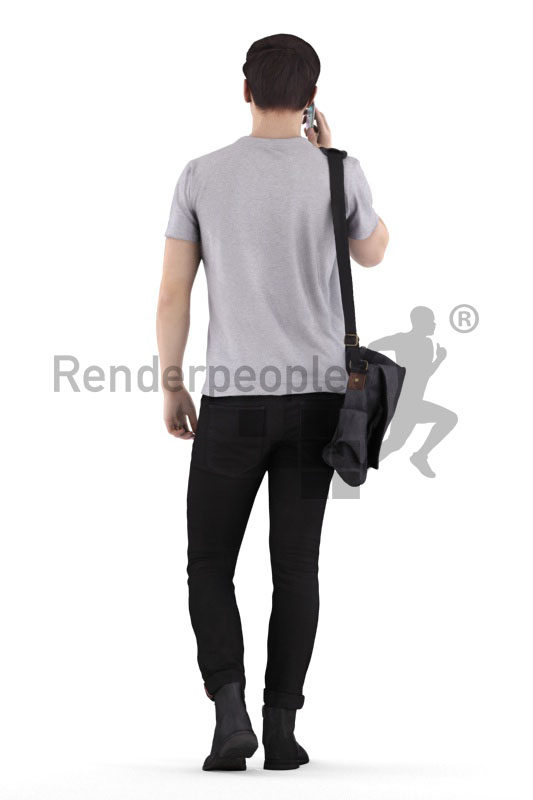 Posed 3D People model by Renderpeople – european man in casual campus look, walking and calling