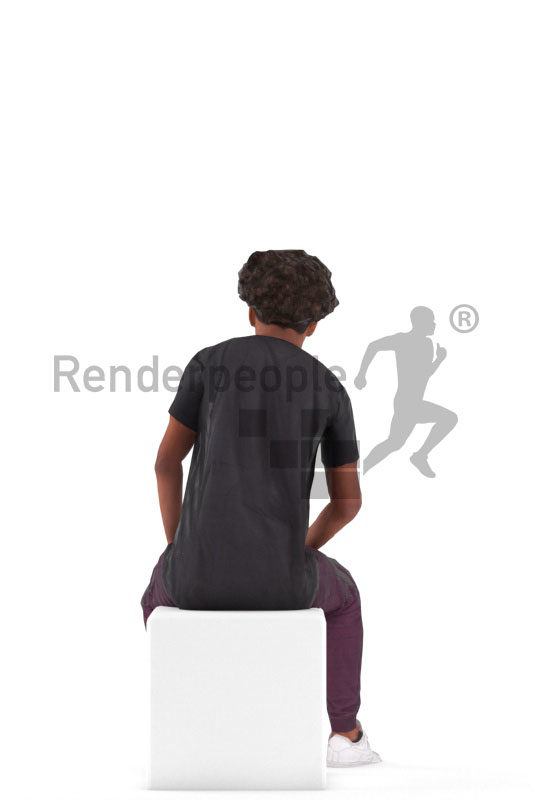 Animated 3D People model for 3ds Max and Maya – black teenager in casual clothes, sitting