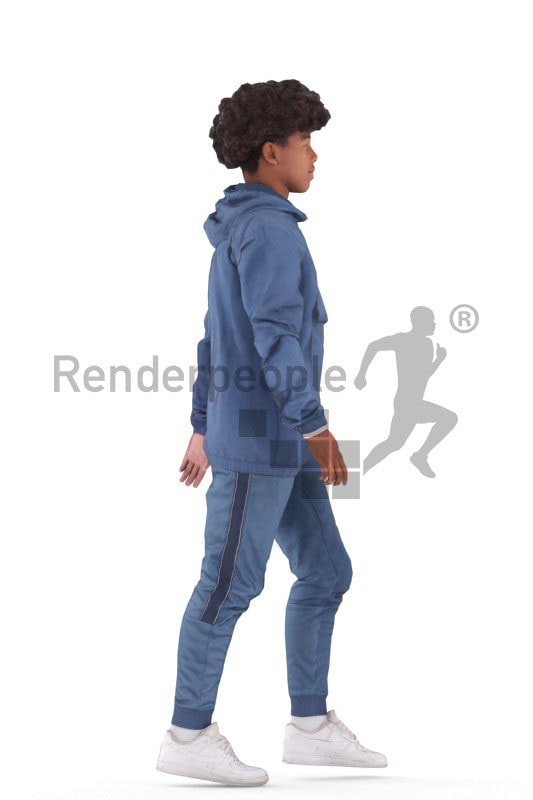 Animated 3D People model for 3ds Max and Maya – black teenager in casual look, walking