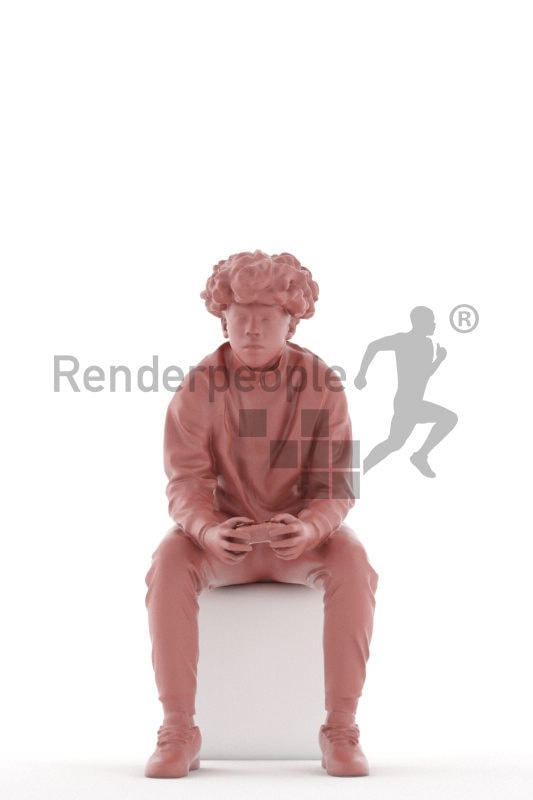 3D People model for 3ds Max and Blender – black teenager in homewear, sitting and playing video games