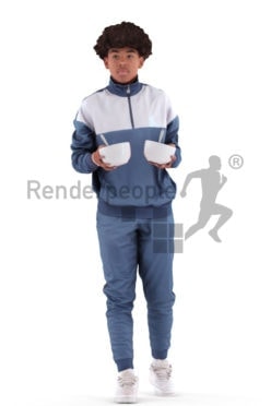 3D People model for 3ds Max and Maya – black teenager in casual clothes, holding two bowls of cornflakes