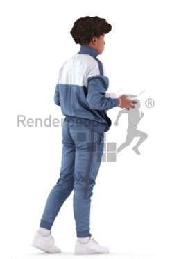 3D People model for 3ds Max and Maya – black teenager in casual clothes, holding two bowls of cornflakes