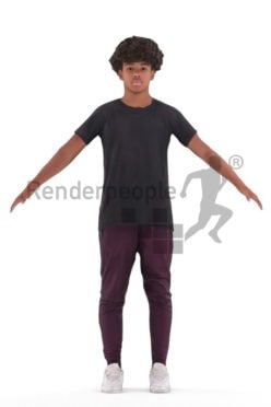 Rigged human 3D model by Renderpeople – black teenager/boy in daily clothes