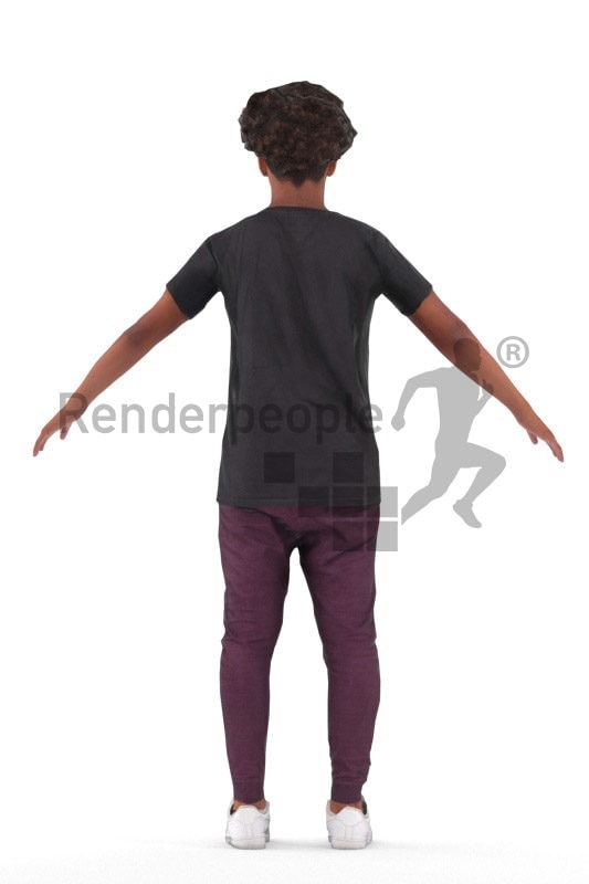 Rigged human 3D model by Renderpeople – black teenager/boy in daily clothes