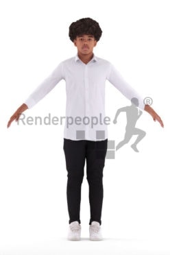 Rigged and retopologized 3D People model – black teenager in a casual shirt