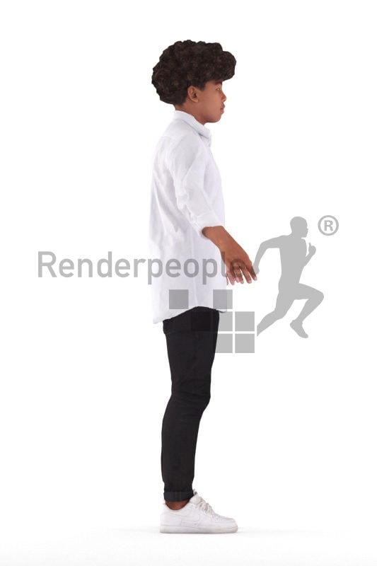 Rigged and retopologized 3D People model – black teenager in a casual shirt