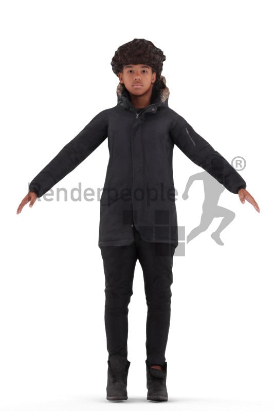 Rigged human 3D model by Renderpeople – black teenager in outdoor look