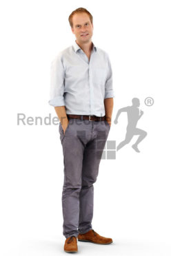 3d people business, white 3d man standing with his hands in his pockets