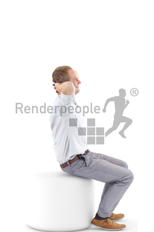 3d people business, white 3d man sitting and laughing
