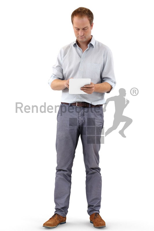 3d people business, white 3d man standing and using a tablet