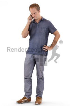 3d people casual, white 3d man standing and talking on the phone