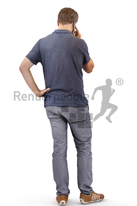 3d people casual, white 3d man standing and talking on the phone